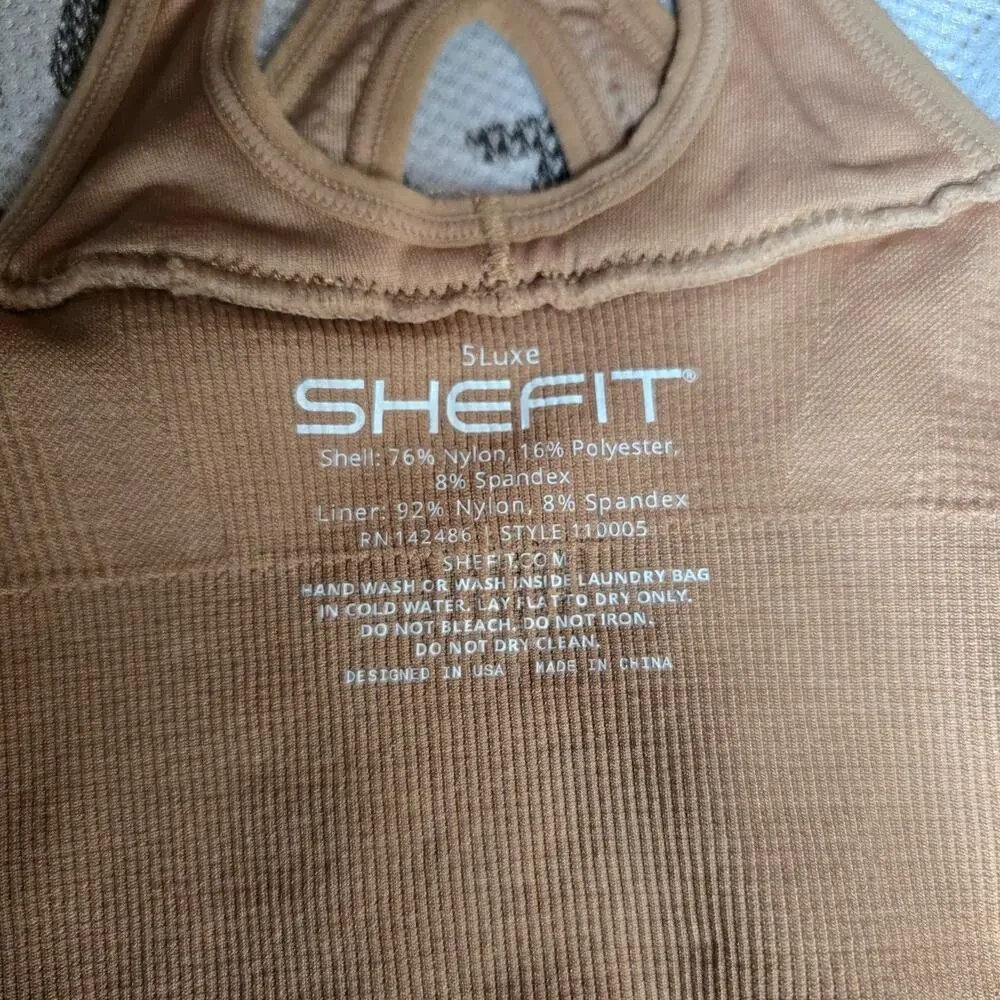 SHEFIT Low Impact Sports Bra Heathered Tan sz 5Luxe Brand New